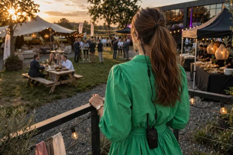 Eventplanner Naomi de Olde tijdens het coördineren van een event